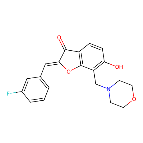 (Z)-2-(3-fluorobenzylidene)-6-hydroxy-7-(morpholinomethyl)benzofuran-3(2H)-one structure