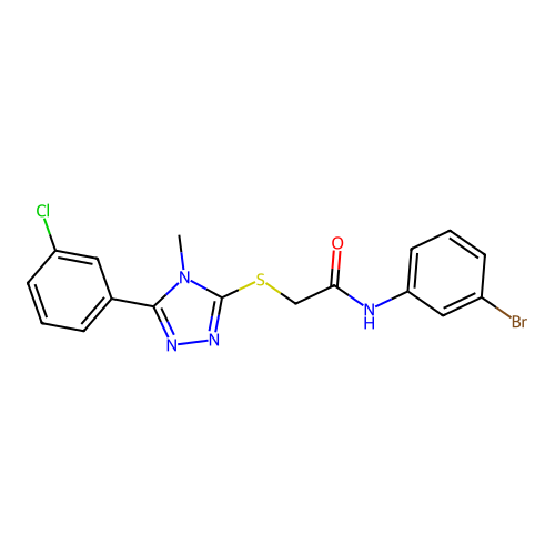 N-(3-bromophenyl)-2-[[5-(3-chlorophenyl)-4-methyl-1,2,4-triazol-3-yl]sulfanyl]acetamide structure
