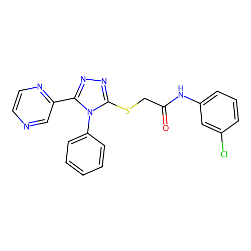 N-(3-chlorophenyl)-2-[(4-phenyl-5-pyrazin-2-yl-1,2,4-triazol-3-yl)sulfanyl]acetamide structure
