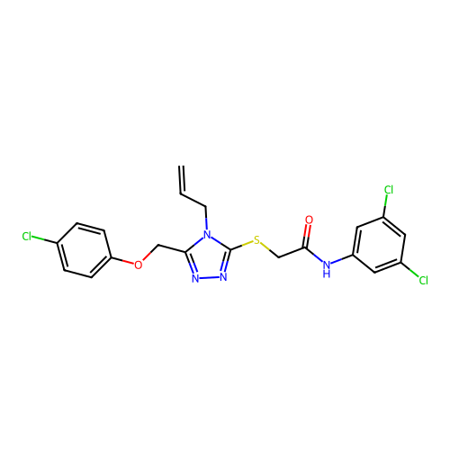 2-({5-[(4-chlorophenoxy)methyl]-4-(prop-2-en-1-yl)-4H-1,2,4-triazol-3-yl}sulfanyl)-N-(3,5-dichlorophenyl)acetamide structure