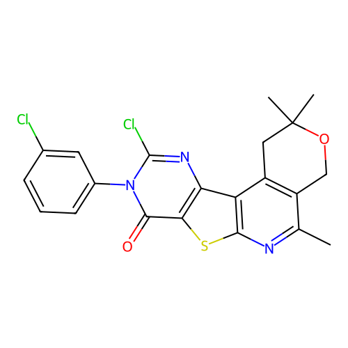 10-chloro-9-(3-chlorophenyl)-2,2,5-trimethyl-1,4-dihydro-2H-pyrano[4'',3'':4',5']pyrido[3',2':4,5]thieno[3,2-d]pyrimidin-8(9H)-one structure