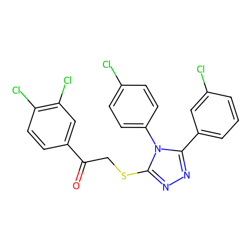 1-(3,4-dichlorophenyl)-2-[4-(4-chlorophenyl)-5-(3-chlorophenyl)(1,2,4-triazol- 3-ylthio)]ethan-1-one structure
