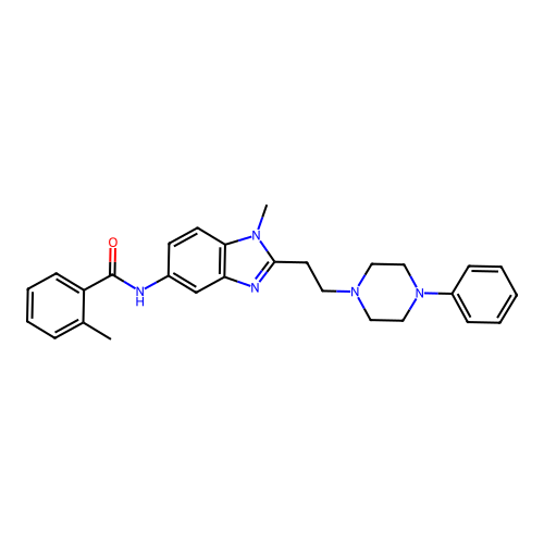 2-methyl-N-{1-methyl-2-[2-(4-phenylpiperazin-1-yl)ethyl]-1H-benzimidazol-5-yl}benzamide structure