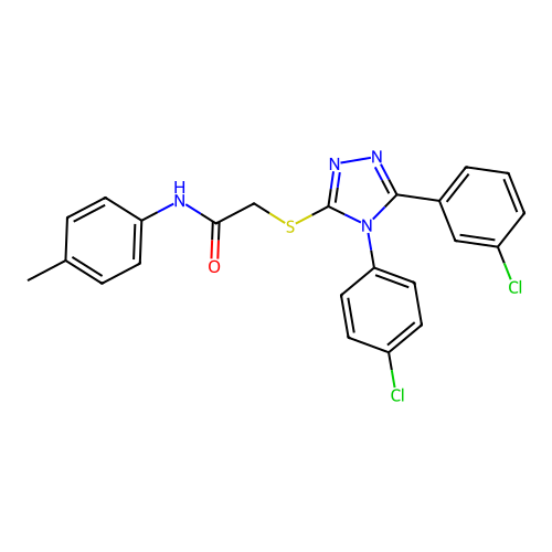 2-[[5-(3-chlorophenyl)-4-(4-chlorophenyl)-1,2,4-triazol-3-yl]sulfanyl]-N-(4-methylphenyl)acetamide structure