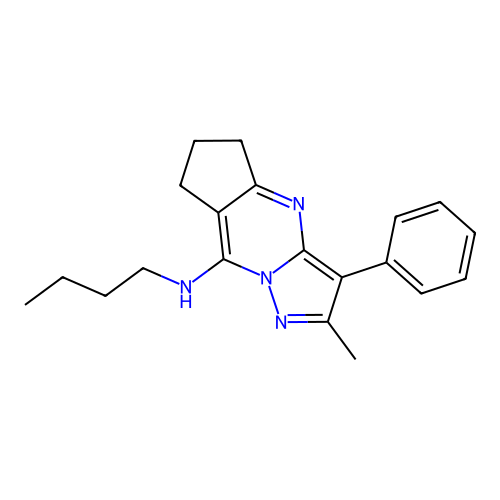 N-butyl-2-methyl-3-phenyl-6,7-dihydro-5H-cyclopenta[d]pyrazolo[1,5-a]pyrimidin-8-amine structure