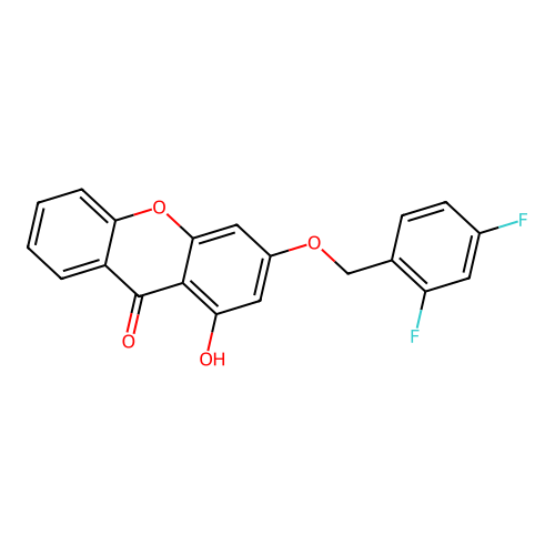 3-[(2,4-difluorobenzyl)oxy]-1-hydroxy-9H-xanthen-9-one structure