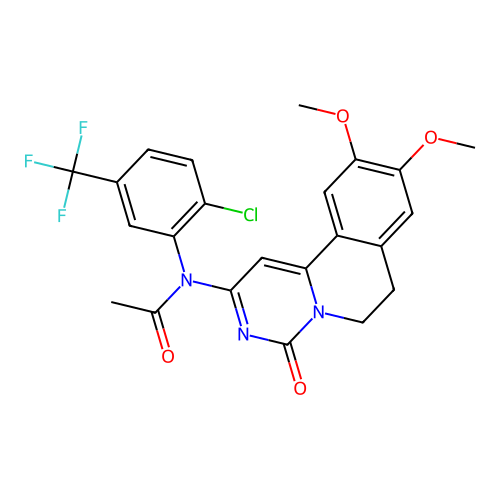 N-(2-chloro-5-(trifluoromethyl)phenyl)-N-(9,10-dimethoxy-4-oxo-6,7-dihydro-4H-pyrimido[6,1-a]isoquinolin-2-yl)acetamide structure