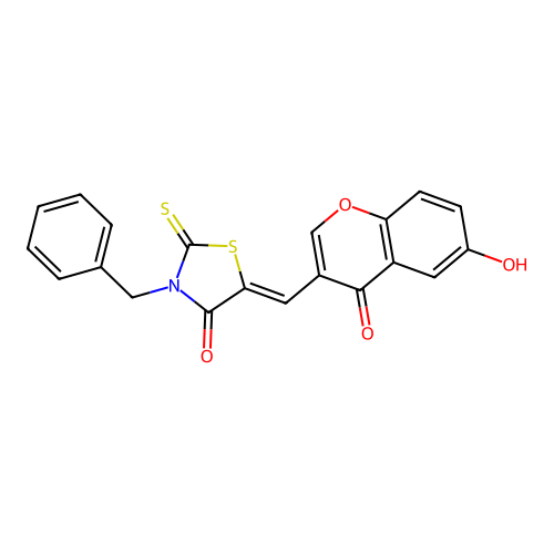 (Z)-3-benzyl-5-((6-hydroxy-4-oxo-4H-chromen-3-yl)methylene)-2-thioxothiazolidin-4-one structure