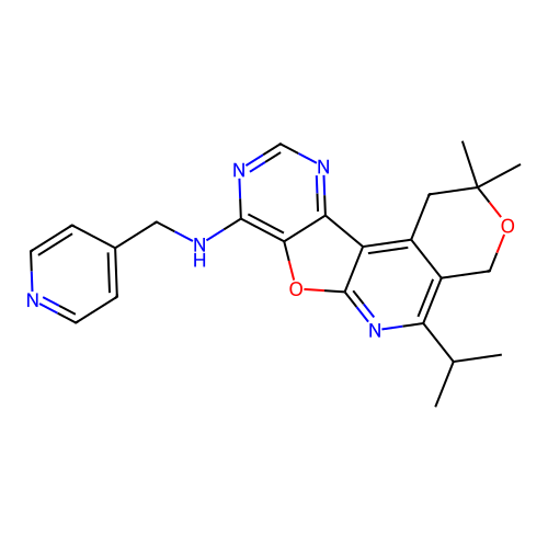 2,2-dimethyl-5-(propan-2-yl)-N-(pyridin-4-ylmethyl)-1,4-dihydro-2H-pyrano[4'',3'':4',5']pyrido[3',2':4,5]furo[3,2-d]pyrimidin-8-amine structure