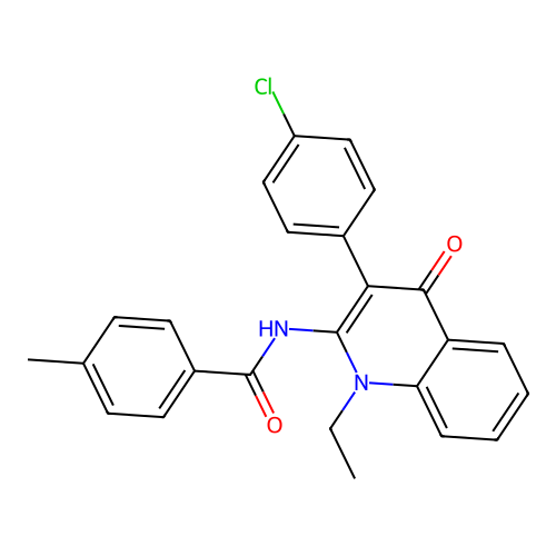 N-(3-(4-chlorophenyl)-1-ethyl-4-oxo-1,4-dihydroquinolin-2-yl)-4-methylbenzamide structure