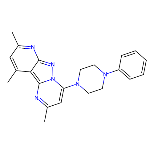 2,8,10-trimethyl-4-(4-phenylpiperazin-1-yl)pyrido[2',3':3,4]pyrazolo[1,5-a]pyrimidine structure