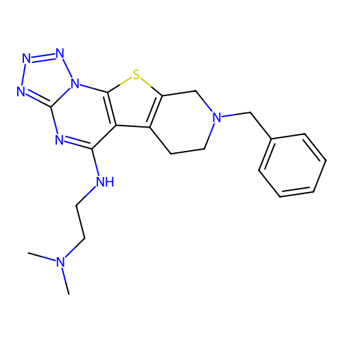 N'-(8-benzyl-6,7,8,9-tetrahydropyrido[4',3':4,5]thieno[3,2-e]tetrazolo[1,5-a]pyrimidin-5-yl)-N,N-dimethylethane-1,2-diamine structure