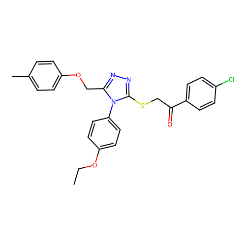 1-(4-chlorophenyl)-2-((4-(4-ethoxyphenyl)-5-((p-tolyloxy)methyl)-4H-1,2,4-triazol-3-yl)thio)ethanone structure