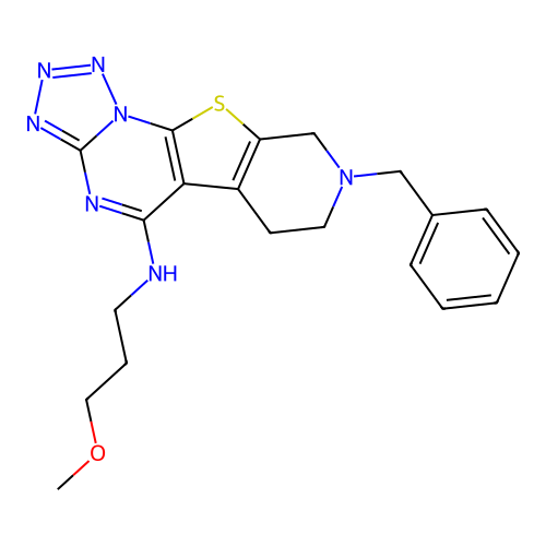 8-benzyl-N-(3-methoxypropyl)-6,7,8,9-tetrahydropyrido[4',3':4,5]thieno[3,2-e]tetrazolo[1,5-a]pyrimidin-5-amine structure