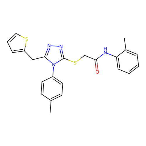 N-(2-methylphenyl)-2-{[4-(4-methylphenyl)-5-(thiophen-2-ylmethyl)-4H-1,2,4-triazol-3-yl]sulfanyl}acetamide structure