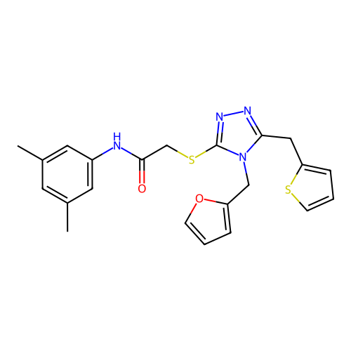N-(3,5-dimethylphenyl)-2-((4-(furan-2-ylmethyl)-5-(thiophen-2-ylmethyl)-4H-1,2,4-triazol-3-yl)thio)acetamide structure