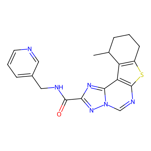 11-methyl-N-(pyridin-3-ylmethyl)-8,9,10,11-tetrahydro[1]benzothieno[3,2-e][1,2,4]triazolo[1,5-c]pyrimidine-2-carboxamide structure