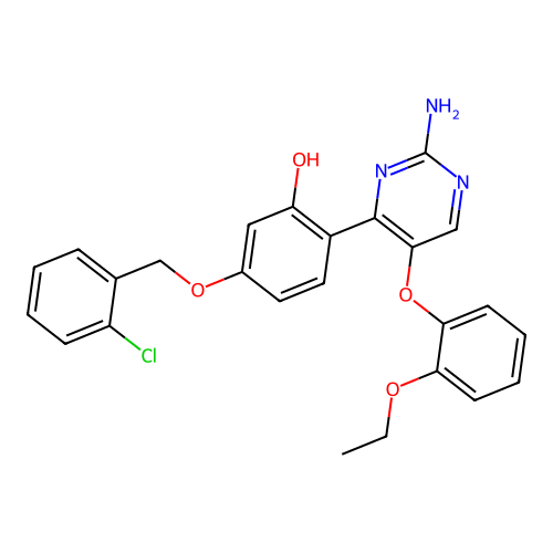 2-[2-Amino-5-(2-ethoxyphenoxy)pyrimidin-4-YL]-5-[(2-chlorophenyl)methoxy]phenol structure