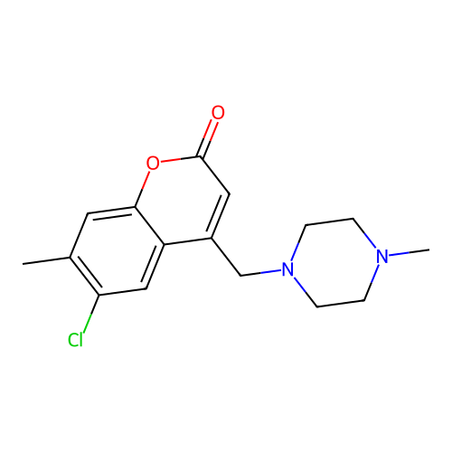 6-chloro-7-methyl-4-[(4-methylpiperazin-1-yl)methyl]-2H-chromen-2-one structure