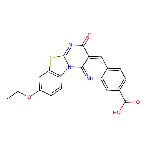 (E)-4-((8-ethoxy-4-imino-2-oxo-2H-benzo[4,5]thiazolo[3,2-a]pyrimidin-3(4H)-ylidene)methyl)benzoic acid structure