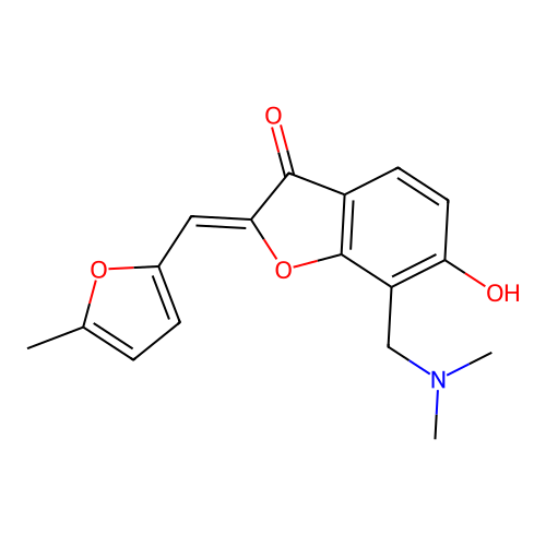 (Z)-7-((dimethylamino)methyl)-6-hydroxy-2-((5-methylfuran-2-yl)methylene)benzofuran-3(2H)-one structure