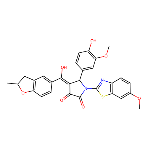 (4E)-5-(4-hydroxy-3-methoxyphenyl)-4-[hydroxy(2-methyl-2,3-dihydro-1-benzofuran-5-yl)methylidene]-1-(6-methoxy-1,3-benzothiazol-2-yl)pyrrolidine-2,3-dione structure