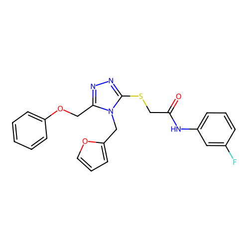 N-(3-fluorophenyl)-2-{[4-(furan-2-ylmethyl)-5-(phenoxymethyl)-4H-1,2,4-triazol-3-yl]sulfanyl}acetamide structure