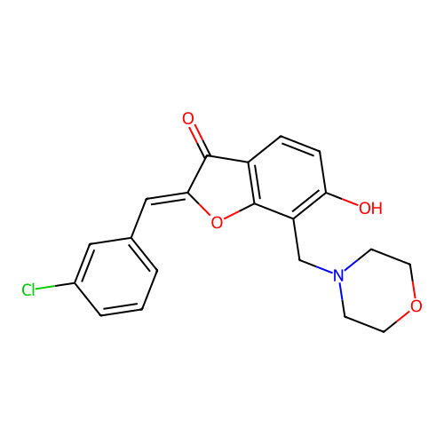 (Z)-2-(3-chlorobenzylidene)-6-hydroxy-7-(morpholinomethyl)benzofuran-3(2H)-one structure