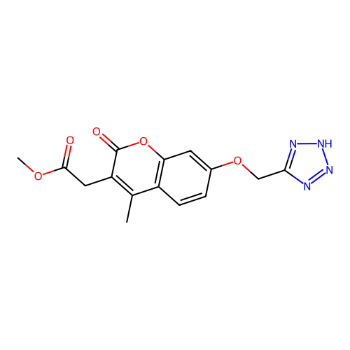 methyl [4-methyl-2-oxo-7-(1H-tetrazol-5-ylmethoxy)-2H-chromen-3-yl]acetate structure