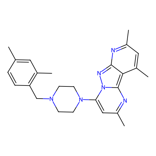 4-(4-(2,4-dimethylbenzyl)piperazin-1-yl)-2,8,10-trimethylpyrido[2',3':3,4]pyrazolo[1,5-a]pyrimidine structure