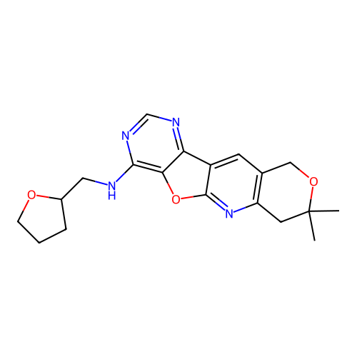 8,8-dimethyl-N-(tetrahydrofuran-2-ylmethyl)-7,10-dihydro-8H-pyrano[3'',4'':5',6']pyrido[3',2':4,5]furo[3,2-d]pyrimidin-4-amine structure