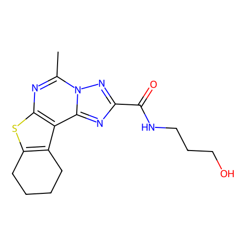 N-(3-hydroxypropyl)-5-methyl-8,9,10,11-tetrahydro[1]benzothieno[3,2-e][1,2,4]triazolo[1,5-c]pyrimidine-2-carboxamide structure