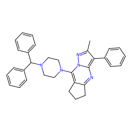 8-[4-(diphenylmethyl)piperazin-1-yl]-2-methyl-3-phenyl-6,7-dihydro-5H-cyclopenta[d]pyrazolo[1,5-a]pyrimidine structure