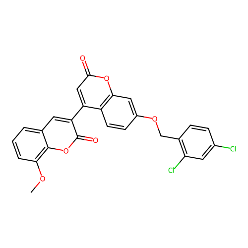 7'-[(2,4-dichlorobenzyl)oxy]-8-methoxy-2H,2'H-3,4'-bichromene-2,2'-dione structure