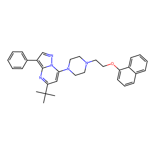 5-tert-butyl-7-{4-[2-(naphthalen-1-yloxy)ethyl]piperazin-1-yl}-3-phenylpyrazolo[1,5-a]pyrimidine structure