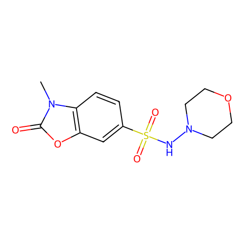 3-methyl-N-(morpholin-4-yl)-2-oxo-2,3-dihydro-1,3-benzoxazole-6-sulfonamide structure