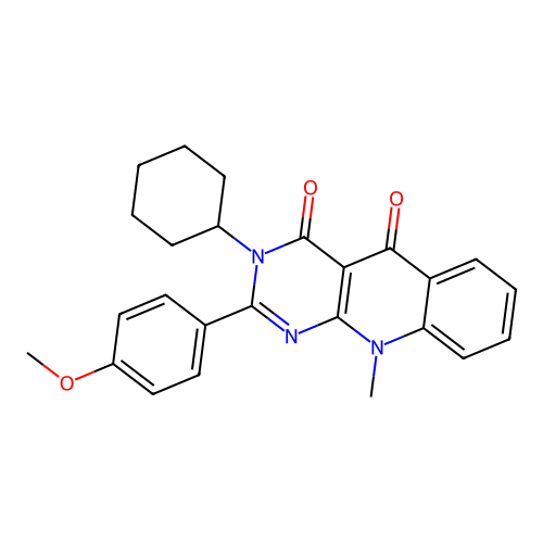 3-cyclohexyl-2-(4-methoxyphenyl)-10-methylpyrimido[4,5-b]quinoline-4,5(3H,10H)-dione structure