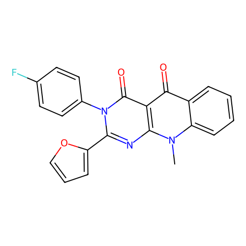 3-(4-fluorophenyl)-2-(furan-2-yl)-10-methylpyrimido[4,5-b]quinoline-4,5(3H,10H)-dione structure