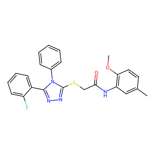 2-{[5-(2-fluorophenyl)-4-phenyl-4H-1,2,4-triazol-3-yl]sulfanyl}-N-(2-methoxy-5-methylphenyl)acetamide structure