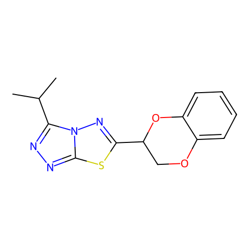 6-(2,3-dihydro-1,4-benzodioxin-2-yl)-3-isopropyl[1,2,4]triazolo[3,4-b][1,3,4]thiadiazole structure