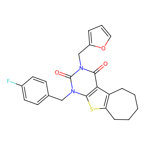 1-(4-fluorobenzyl)-3-(furan-2-ylmethyl)-1,5,6,7,8,9-hexahydro-2H-cyclohepta[4,5]thieno[2,3-d]pyrimidine-2,4(3H)-dione structure