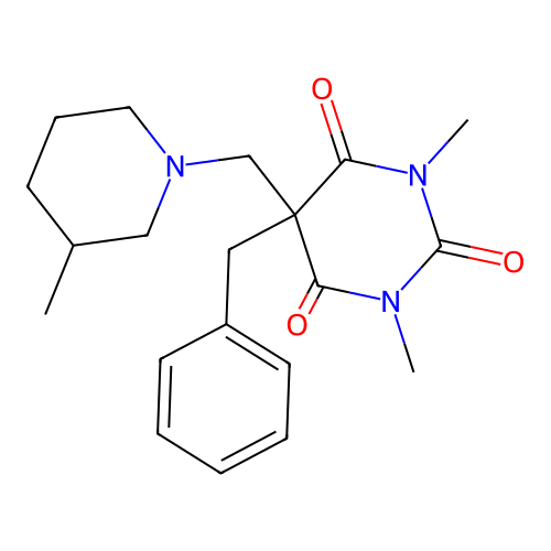 5-benzyl-1,3-dimethyl-5-[(3-methyl-1-piperidyl)methyl]-1,3-diazinane-2,4,6-trione structure