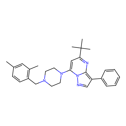 5-tert-butyl-7-[4-(2,4-dimethylbenzyl)piperazin-1-yl]-3-phenylpyrazolo[1,5-a]pyrimidine structure
