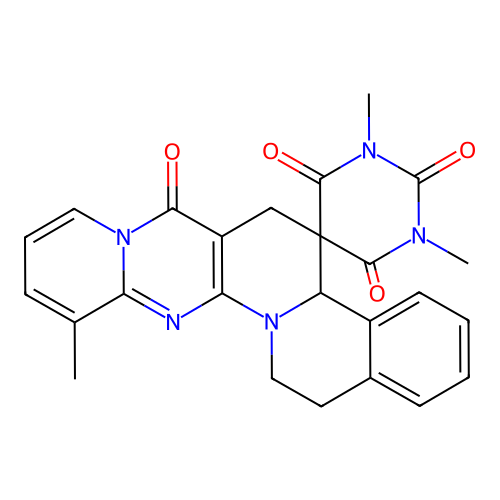 1',3',12-trimethyl-15,16-dihydro-1'H,4bH-spiro[pyrido[1'',2'':1',2']pyrimido[5',4':5,6]pyrido[2,1-a]isoquinoline-5,5'-pyrimidine]-2',4',6',7(3'H,6H)-tetraone structure