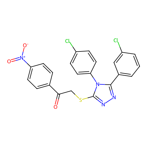 2-[[5-(3-chlorophenyl)-4-(4-chlorophenyl)-1,2,4-triazol-3-yl]sulfanyl]-1-(4-nitrophenyl)ethanone structure