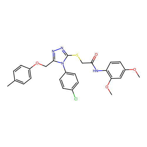 2-((4-(4-chlorophenyl)-5-((p-tolyloxy)methyl)-4H-1,2,4-triazol-3-yl)thio)-N-(2,4-dimethoxyphenyl)acetamide structure