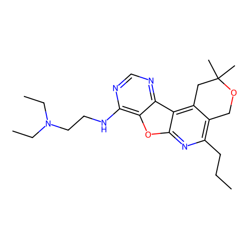 N'-(2,2-dimethyl-5-propyl-1,4-dihydro-2H-pyrano[4'',3'':4',5']pyrido[3',2':4,5]furo[3,2-d]pyrimidin-8-yl)-N,N-diethylethane-1,2-diamine structure