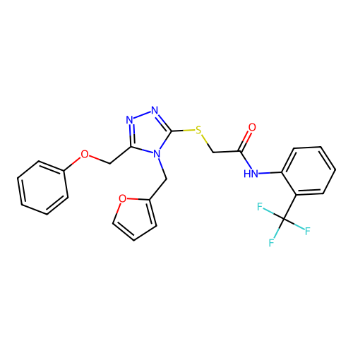 2-{[4-(furan-2-ylmethyl)-5-(phenoxymethyl)-4H-1,2,4-triazol-3-yl]sulfanyl}-N-[2-(trifluoromethyl)phenyl]acetamide structure
