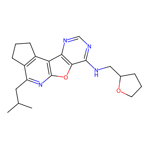 4-(2-methylpropyl)-N-(tetrahydrofuran-2-ylmethyl)-2,3-dihydro-1H-cyclopenta[4',5']pyrido[3',2':4,5]furo[3,2-d]pyrimidin-7-amine structure