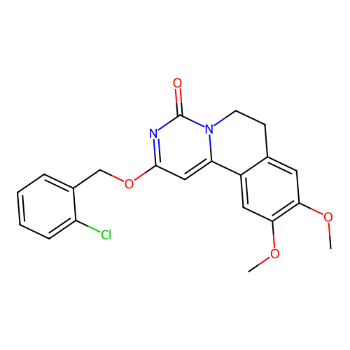 2-((2-chlorobenzyl)oxy)-9,10-dimethoxy-6,7-dihydro-4H-pyrimido[6,1-a]isoquinolin-4-one structure